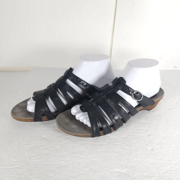 ABEO Women’s Paula US9N Leather Black BIO Neutral Footbed Strappy Slide Sandals - Picture 1 of 13